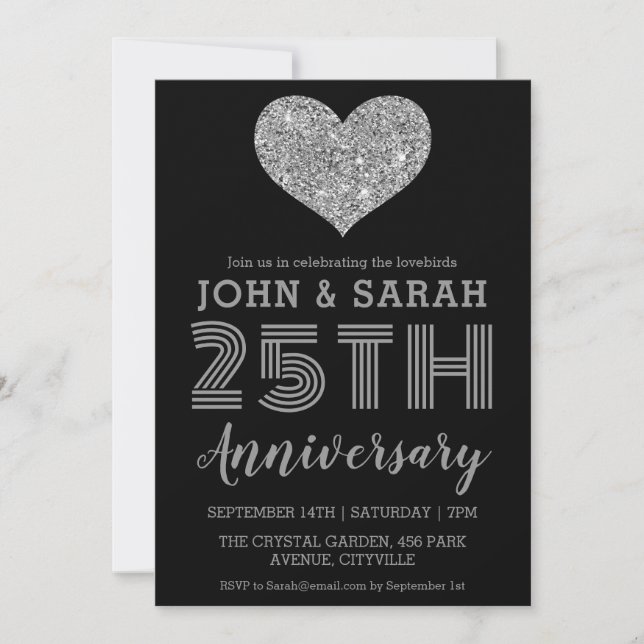 modern silver 25th wedding anniversary invitations (Front)