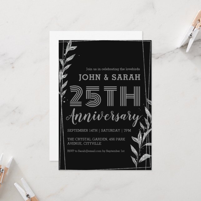 modern silver 25th wedding anniversary invitations (Front/Back In Situ)