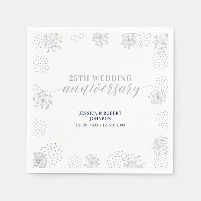 Modern Silver 25th Wedding Anniversary Party Napkin (Front)