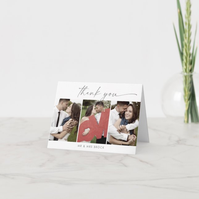 Modern Silver 3 Photo Template Folded Thank You (Front)