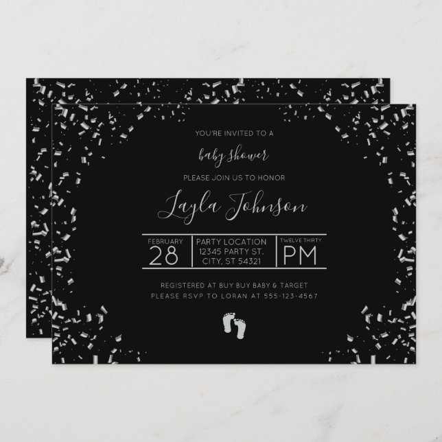 Modern, Silver and Black Baby Shower invitation (Front/Back)