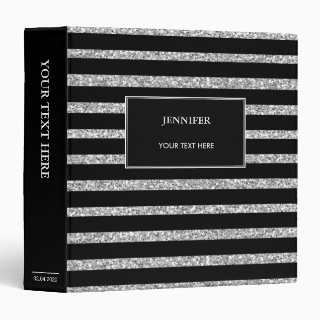Modern silver and black stripes personal binder (Front/Spine)