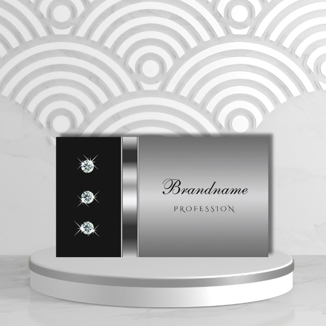 Modern Silver and Black with Bright Faux Diamonds  Business Card (Creator Uploaded)