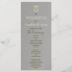 Modern Silver and Gold Foil Royal Monogram Wedding Program