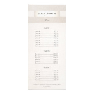 Modern Silver and Linen Monogrammed Price List Rack Card