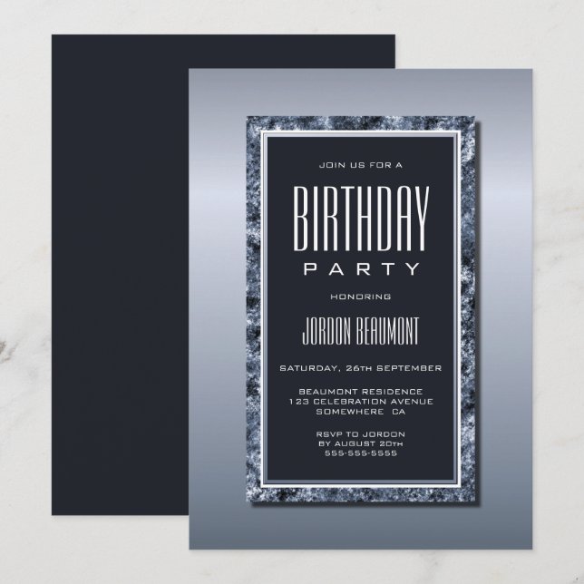 Modern Silver Birthday Party Invitation (Front/Back)