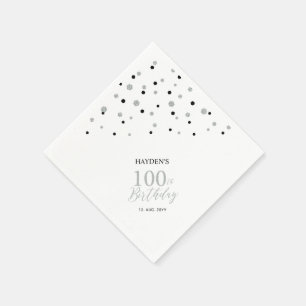 Modern Silver & Black 100th Birthday Party Napkins
