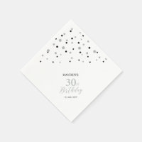 Modern Silver & Black 30th Birthday Party Napkins