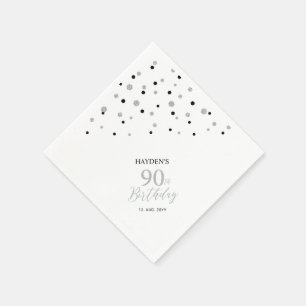 Modern Silver & Black 90th Birthday Party Napkins
