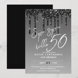 Modern Silver Black Glitter 50th Birthday Party Invitation