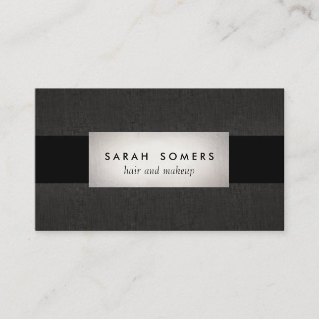 Modern Silver Black Linen Striped Makeup and Hair Business Card (Front)