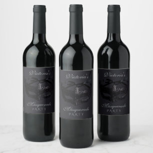Modern Silver Black Masquerade Party  Wine Label