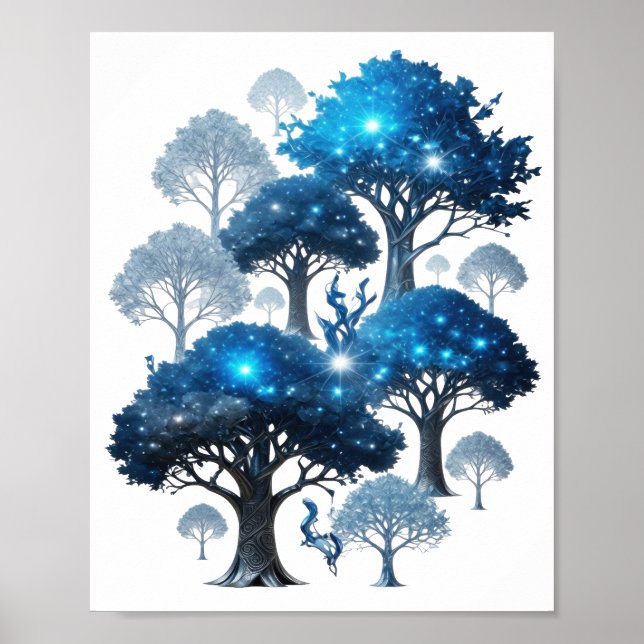Modern Silver BLUE ICE TREES Poster (Front)