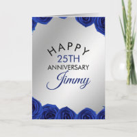 Modern Silver Blue Roses Husband 25th Anniversary