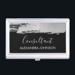 Modern Silver Business Foil Brush Stroke Business Card Holder<br><div class="desc">Silver and Black Foil Brush Stroke Trendy Consultant Minimalist Business Card Holder with white hand lettered elegant typography for the monogram. The Foil Brush Stroke Business Card Holder can be customized for any profession. If the profession or name text does not fit your needs,  please contact the designer.</div>