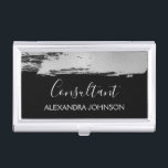 Modern Silver Business Foil Brush Stroke Business Card Holder<br><div class="desc">Silver and Black Foil Brush Stroke Trendy Consultant Minimalist Business Card Holder with white hand lettered elegant typography for the monogram. The Foil Brush Stroke Business Card Holder can be customized for any profession. If the profession or name text does not fit your needs,  please contact the designer.</div>