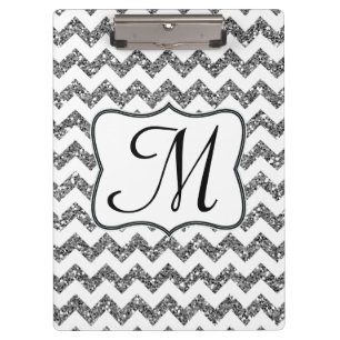 Modern Silver Chevron Monogram Initial Clip Board