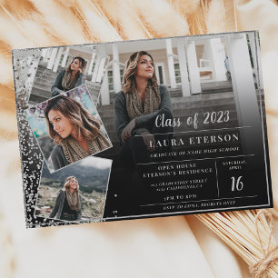 Modern silver chic minimalist photo graduation invitation