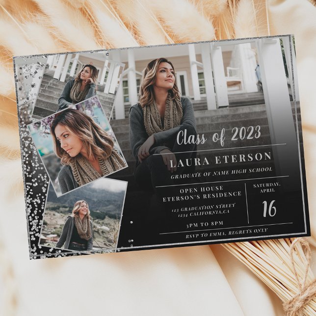 Modern silver chic minimalist photo graduation invitation (Creator Uploaded)