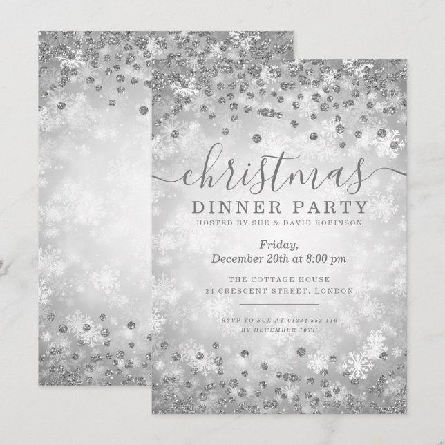 Modern Silver Christmas Glitter Winter Wonder Invitation (Front/Back)