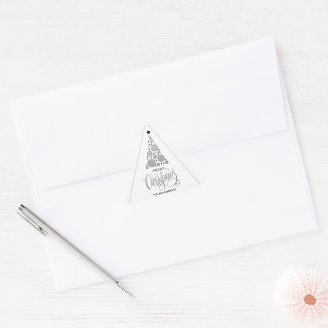 Modern Silver Christmas Tree Holiday Triangle Sticker (Envelope)