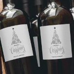 Modern Silver Christmas Tree Holiday Wine Label<br><div class="desc">A barely grey background highlights a modern silver tree,  black stars,  Merry Christmas and your names in chic lettering. Personalize these wine bottle labels to serve at your holiday party or to give as gifts or party favours for business gifts,  corporate gifts. *CHANGE the background colour to anything.</div>