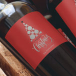 Modern Silver Christmas Tree on Red Wine Label<br><div class="desc">Modern silver tree,  stars,  Merry Christmas and your names in chic lettering on a red background,  personalize these wine bottle labels to serve at your holiday party or to give as gifts or party favors for business gifts,  corporate gifts. CHANGE the background color to anything.</div>