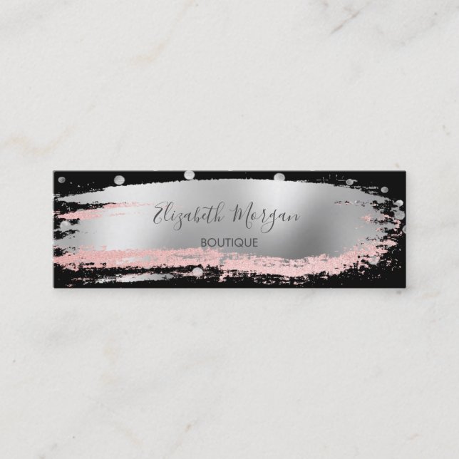 Modern Silver Confetti, Brush Stroke, Black Mini Business Card (Front)