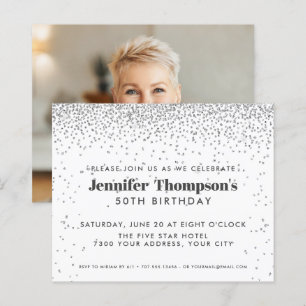 Modern Silver Confetti Glitter 50th Birthday Photo