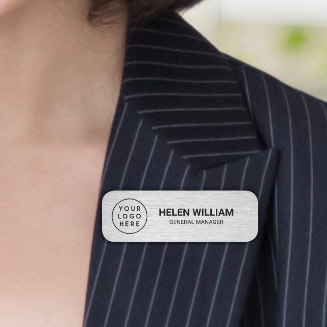 Modern Silver Custom Business Logo and  Name Tag (Modern Silver Custom Business Logo and Name Tag)