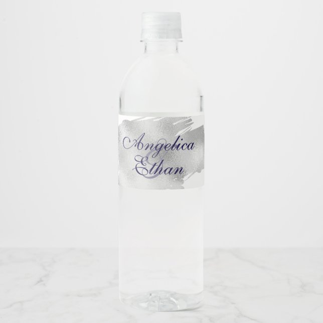 Modern, Silver, Customized Water Bottle Label (Front)