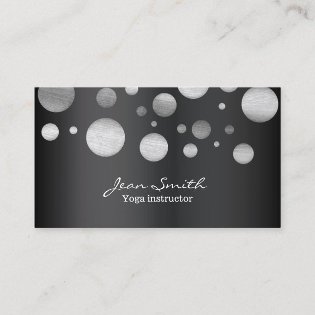 Modern Silver Dots Yoga instructor Business Card (Front)