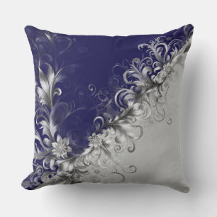 Modern Silver Embellished Grey Blue Throw Pillow