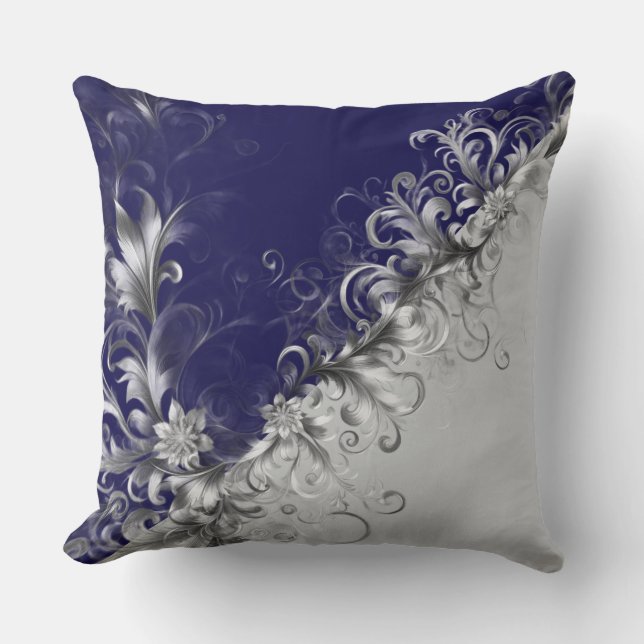 Modern Silver Embellished Grey Blue Throw Pillow (Front)