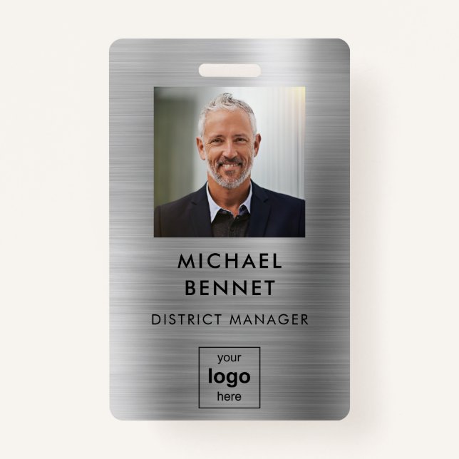 Modern Silver Employee Photo ID  Badge (Front)