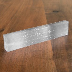 Modern Silver Eyelash Extensions Lashes Nameplate
