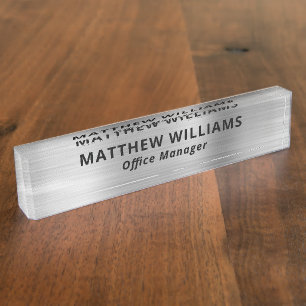 Modern Silver Faux Metal Custom Nameplate