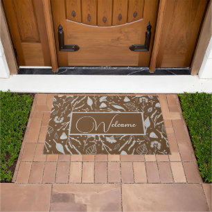 Modern Silver Floral Trendy Brown Personalized Doormat