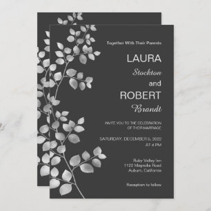 Modern Silver Floral Wedding Invitation