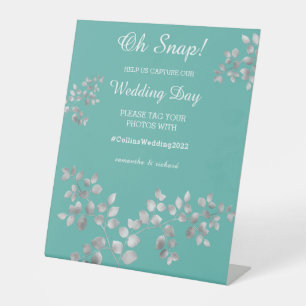 Modern Silver Floral Wedding Pedestal Sign