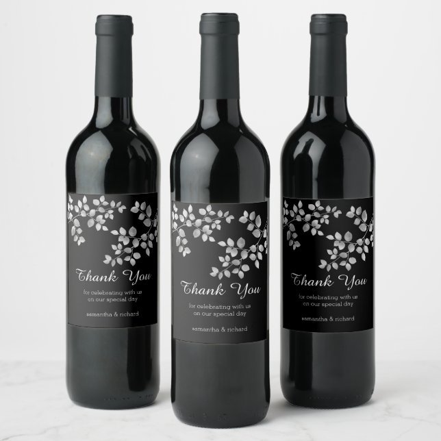 Modern Silver Floral Wine Label (Bottles)