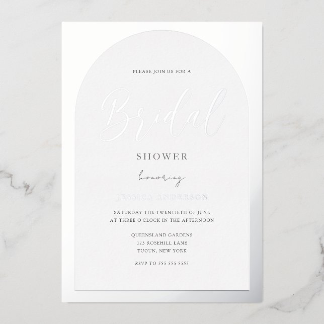 Modern Silver Foil Arch Script Bridal Shower (Front)