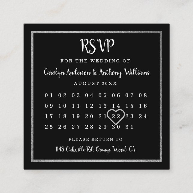 Modern Silver Foil Calendar RSVP Enclosure Card (Front)