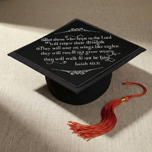 Modern Silver Foil Christian Bible Verse Isaiah 40 Graduation Cap Topper