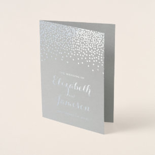 Modern Silver Foil Confetti Dots Wedding Program Foil Card