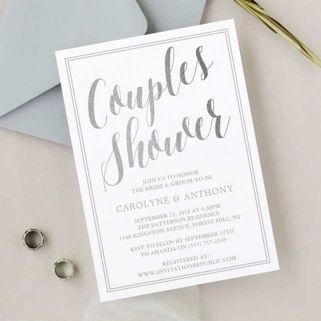 Modern Silver Foil Effect Couples Wedding Shower Invitation (Creator Uploaded)