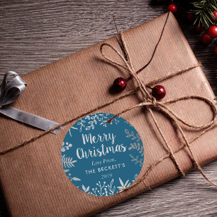 Modern Silver Foil Foliage Christmas Classic Round Sticker
