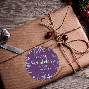 Modern Silver Foil Foliage Christmas Classic Round Sticker