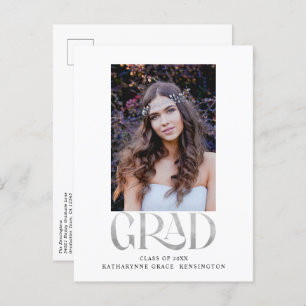 Modern Silver Foil Photo Graduation Party Announcement Postcard