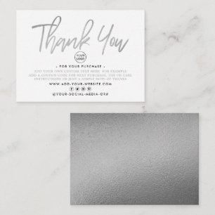 Modern Silver Foil Script Business Thank You Enclosure Card